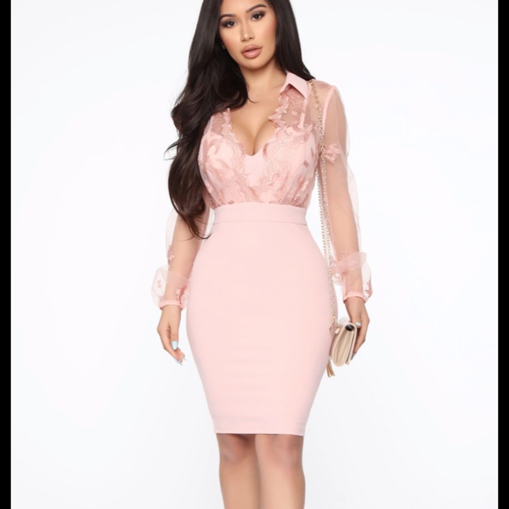 Pink Fashion Nova wedding guest dress